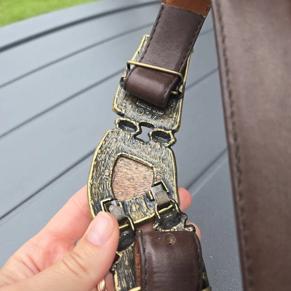 Vintage 80s 'Leather Shop' Brass Copper Tone Buckle Statement